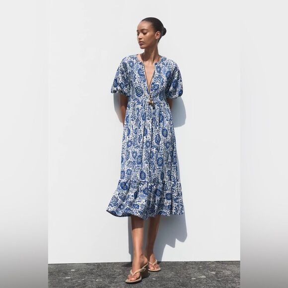ZARA PRINTED MIDI DRESS - Picture 2 of 8